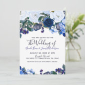 Wit & Blauw Winter Bloemen Boeket Chic Bruiloft Kaart (Staand voorkant)