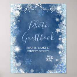 Wit Blauw Winter Sneeuwvlok Bruids Foto Gastboek Poster