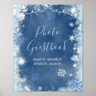 Wit Blauw Winter Sneeuwvlok Bruids Foto Gastboek Poster
