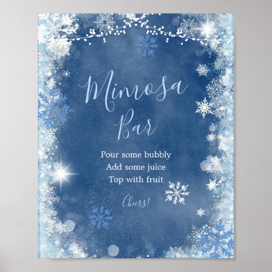 Wit Blauw Winter Sneeuwvlok Douche Mimosa Bar Poster (Voorkant)