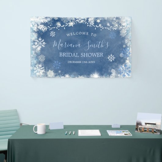 Wit Blauw Winter Sneeuwvlok Vrijgezellenfeest Groo Spandoek (Beurs)