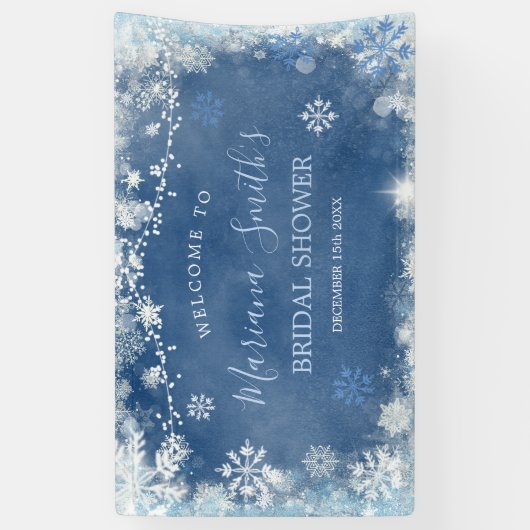 Wit Blauw Winter Sneeuwvlok Vrijgezellenfeest Groo Spandoek (Verticaal)