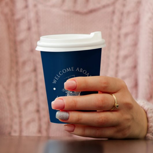 Wit & Blauw Zeilboot Illustratie Papieren Bekers