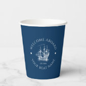 Wit & Blauw Zeilboot Illustratie Papieren Bekers (Achterkant)