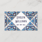 Wit blauw zwart mediterraan tegels visitekaartje (Voorkant)