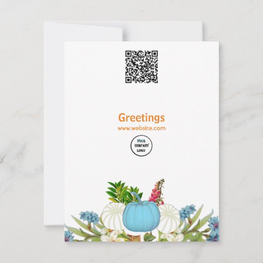 Wit Blauwe Herfst Pompoen Waterverf Bloemengroen (Achterkant)