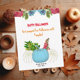 Wit Blauwe Herfst Pompoen Waterverf Bloemengroen