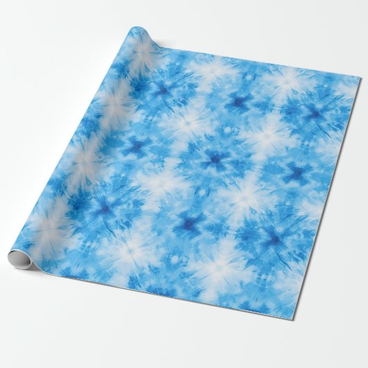 Wit Blauwe Tie Dye Cadeaupapier (Uitgerold)