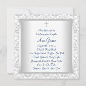 Wit Blauwgroen Blauw Damask Baby Christening Kaart (Achterkant)