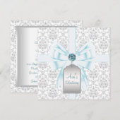 Wit Blauwgroen Blauw Damask Baby doopsel doop doop Kaart (Voorkant / Achterkant)