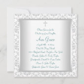 Wit Blauwgroen Blauw Damask Baby doopsel doop doop Kaart (Achterkant)