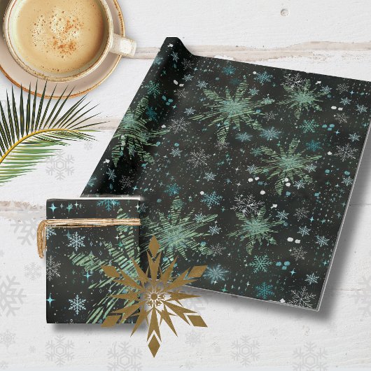 Wit Blauwgroen Blauw Sneeuwvlokken Zwart Inpakpapi Cadeaupapier