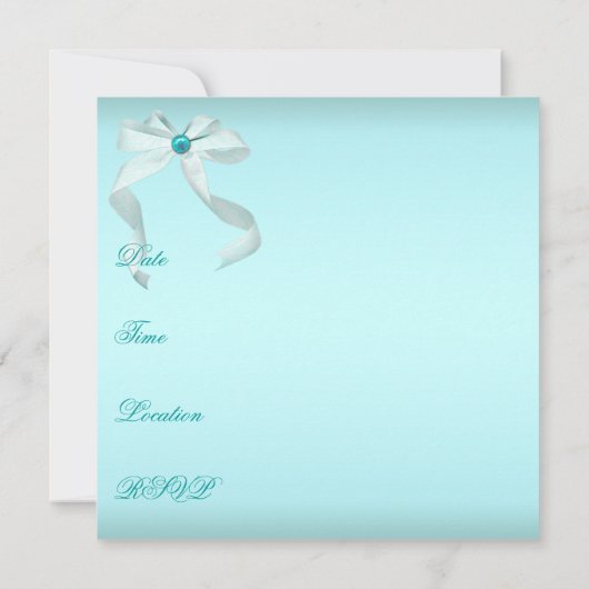 Wit Blauwgroen Blauw Sweet 16 Party Kaart (Achterkant)