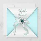Wit Blauwgroen Blauw Sweet 16 Party Kaart (Voorkant)