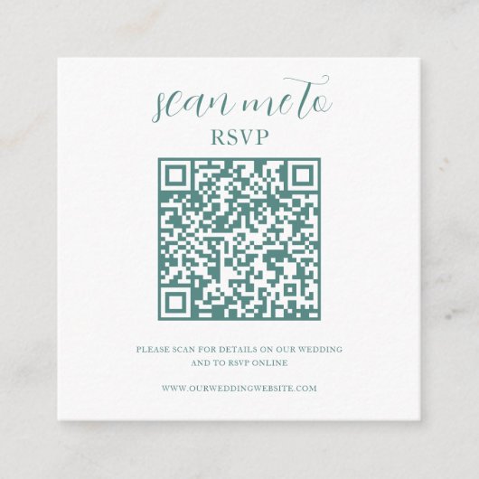 Wit & Blauwgroen | Bruiloft RSVP QR Code Informatiekaartje (Voorkant)