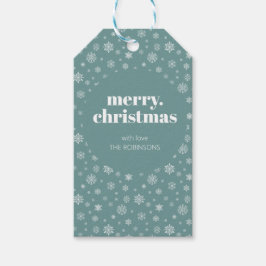 Wit Blauwgroen Groen Vrolijk Kerstmissneeuwvlokpat Cadeaulabel