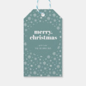 Wit Blauwgroen Groen Vrolijk Kerstmissneeuwvlokpat Cadeaulabel (Achterkant)