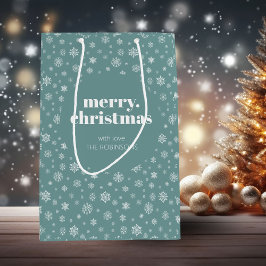 Wit Blauwgroen Groen Vrolijk Kerstmissneeuwvlokpat Medium Cadeauzakje