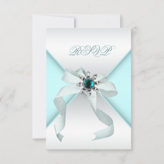 Wit Blauwgroen Sweet 16 Party RSVP Kaartje (Voorkant)