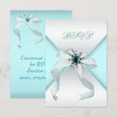 Wit Blauwgroen Sweet 16 Party RSVP Kaartje (Voorkant / Achterkant)