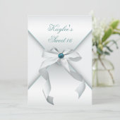 Wit Blauwgroen Sweet 16 Verjaardagsfeest Kaart (Staand voorkant)
