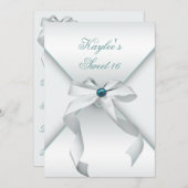 Wit Blauwgroen Sweet 16 Verjaardagsfeest Kaart (Voorkant / Achterkant)