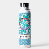 Wit-Blauwgroen ventilatorlint door Kenneth Yoncich Waterfles (Links)