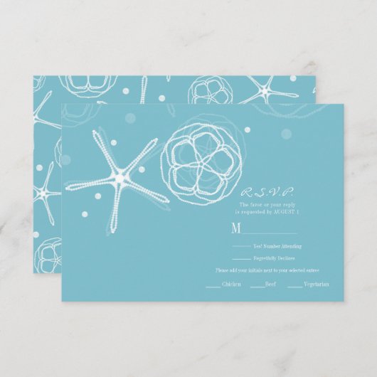 Wit & Blauwgroen Zeester Elegant Bruiloft RSVP Ant (Voorkant / Achterkant)