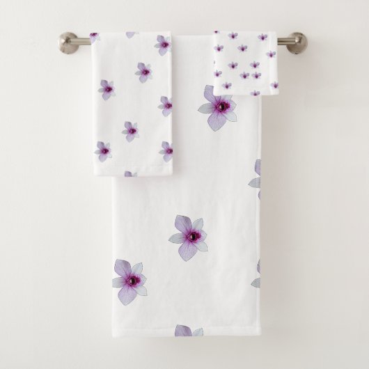 Wit bloeiend paars hart cadeau bad handdoek (Insitu)