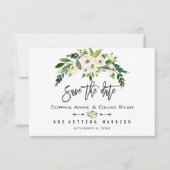 Wit Bloeiende Bloemen Handschrift Save the Date (Voorkant)