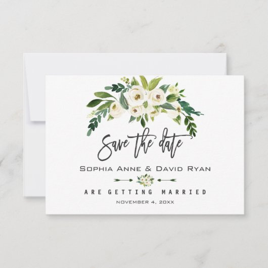 Wit Bloeiende Bloemen Handschrift Save the Date (Voorkant)
