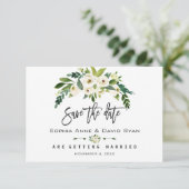 Wit Bloeiende Bloemen Handschrift Save the Date (Staand voorkant)