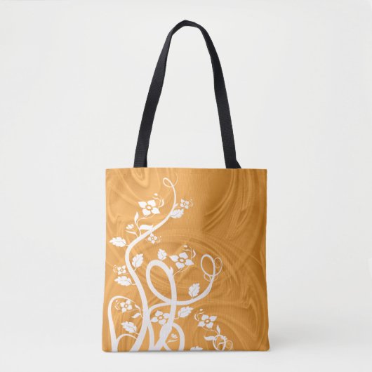 Wit Bloeit Bloemen Schaduwkrullen Over Sinaasappel Tote Bag (Voorkant)