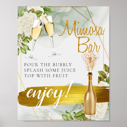 Wit bloem bruidsbrunch Mimosa Bar bord Poster (Voorkant)