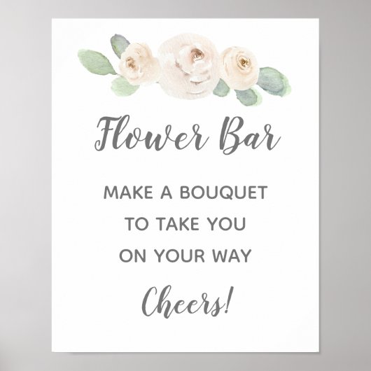 Wit bloem bruiloftsshower bloem bar bord poster (Voorkant)