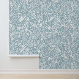 Wit bloemblaadje op blauw ontwerp behang