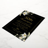 Wit Bloemen 50e verjaardag goud Folie Uitnodiging (Gedraaid)