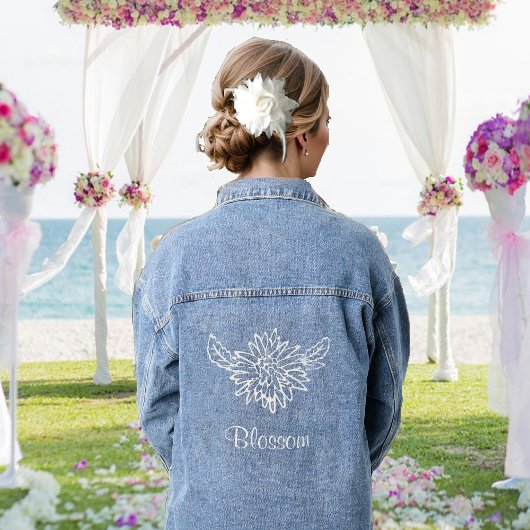Wit Bloemen Afbeelding & Blossom Tekst Denim Jacket