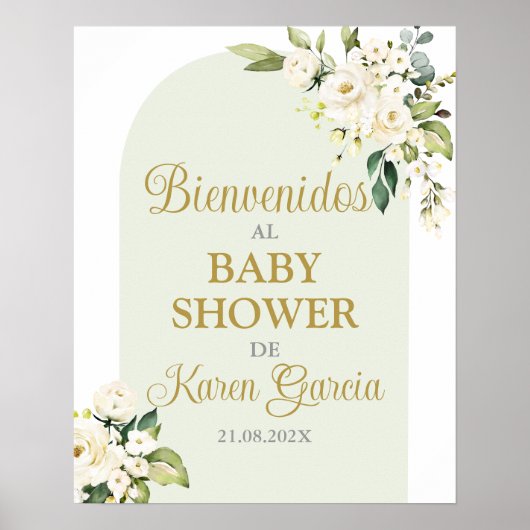 Wit Bloemen Baby shower Jongen Spaans Welkomstbord Poster (Voorkant)