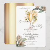 Wit Bloemen Blad Champagne Glas Vrijgezellenfeest Kaart (Voorkant / Achterkant)