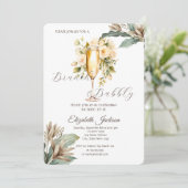 Wit Bloemen Blad Champagne Glas Vrijgezellenfeest Kaart (Staand voorkant)