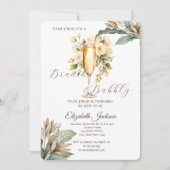 Wit Bloemen Blad Champagne Glas Vrijgezellenfeest Kaart (Voorkant)