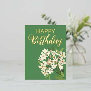 Wit Bloemen Boeket / Gelukkige Verjaardag Folie Feestdagen Briefkaart