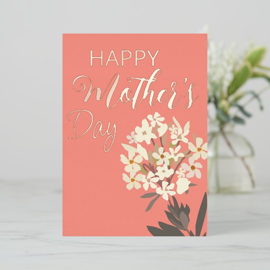 Wit Bloemen Boeket / Moederdag Folie Feestdagenkaart (Staand Voorkant)