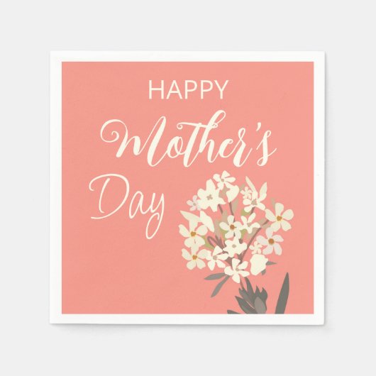 Wit Bloemen Boeket / Moederdag Servet (Voorkant)