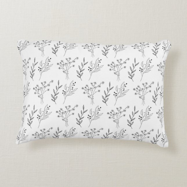 Wit Bloemen Boheems Botanisch Patroon Accent Kussen (Achterkant)