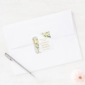 Wit Bloemen Champagne Glas Gepersonaliseerd Vierkante Sticker (Envelop)