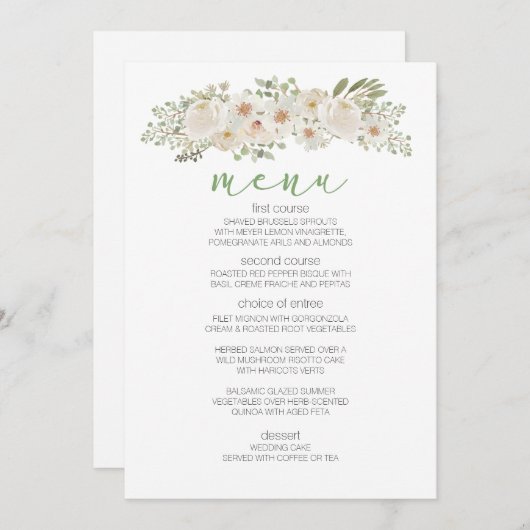 Wit Bloemen Elegant Romantisch Bruiloft Menu (Voorkant / Achterkant)