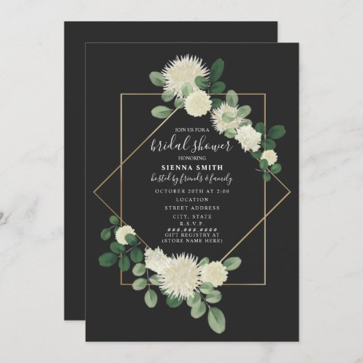 Wit Bloemen Geometrisch Grijs Vrijgezellenfeest Kaart (Voorkant / Achterkant)