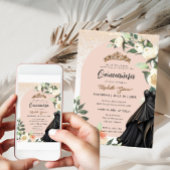 Wit Bloemen Goud Zwart Jurk Quinceanera Verjaardag Kaart